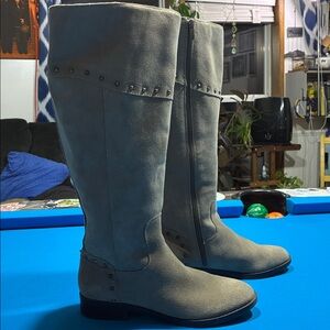 Marc Fisher Studded Leather Over the Knee Boots in Taupe